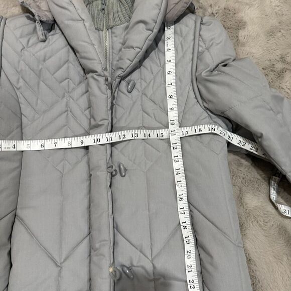 Vtg Saxton Hall Women's Quilted Puffer Coat Medium Gray Hooded Jacket Made Korea - Picture 5 of 14